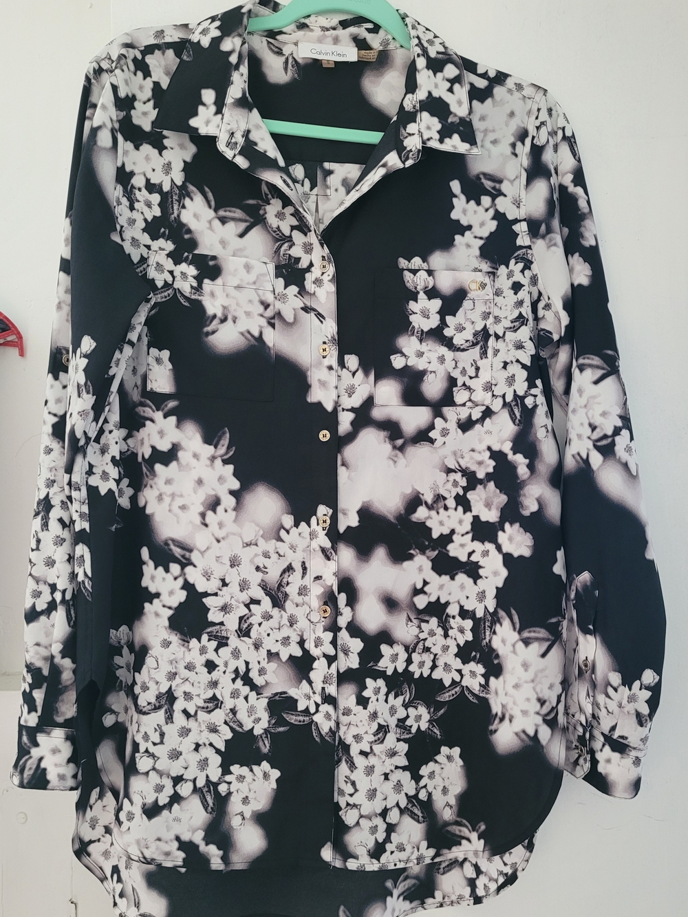 Calvin Klein Black and White Floral Button-Down Shirt